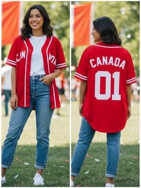 Urban Heritage S Vintage Y2K Patriotic Athletic Sporty Canada Baseball Jersey